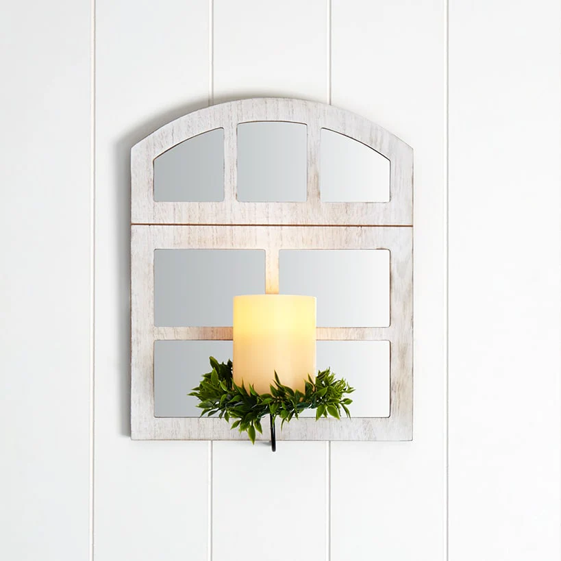 Windowpane Mirror Wall Sconce With Candle - Black, Natural, or White - Image 8