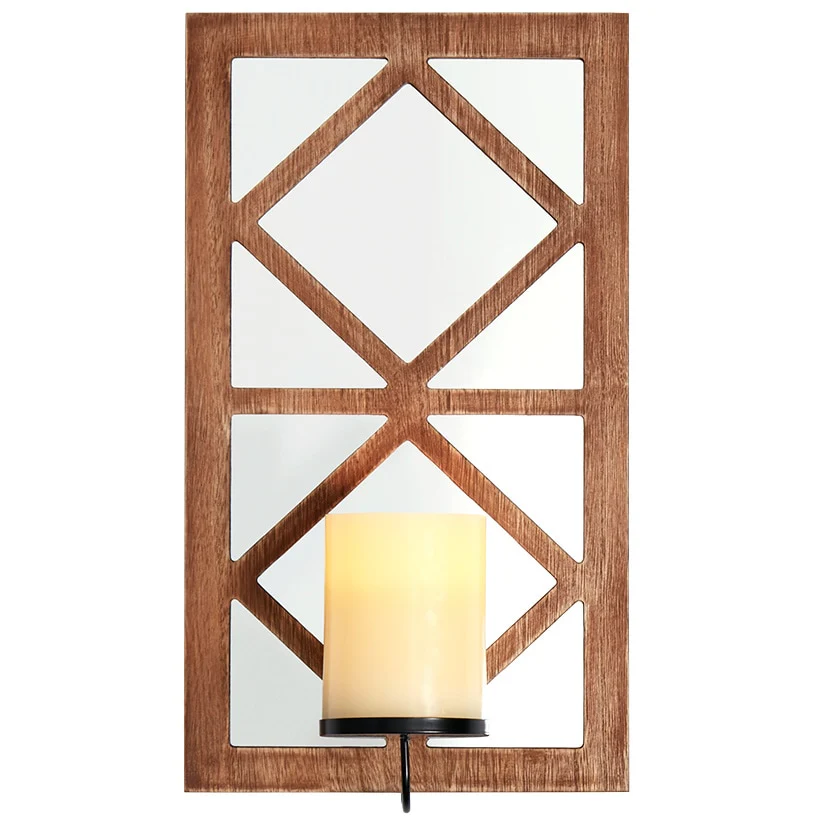 Windowpane Mirror Wall Sconce With Candle - Black, Natural, or White - Image 9