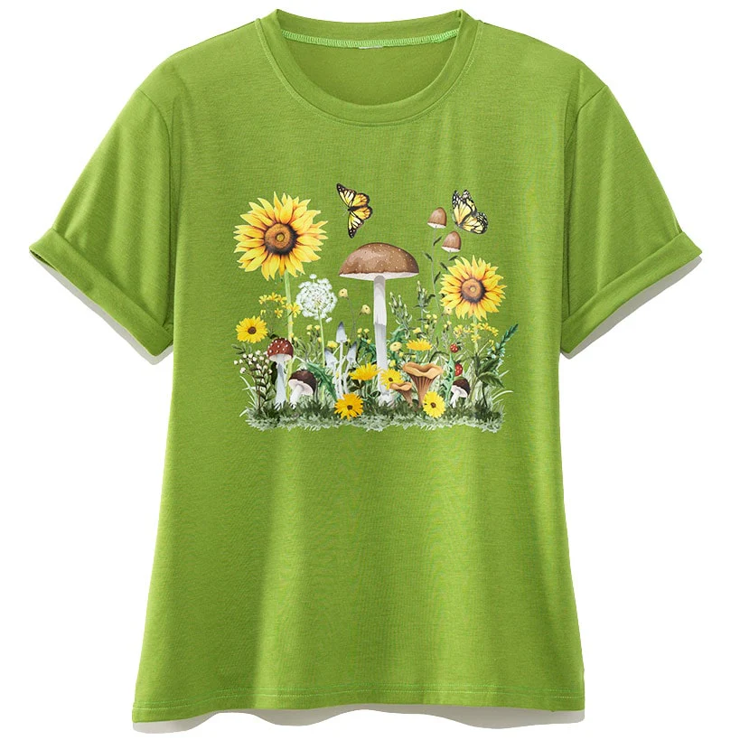 Women's Colorful Floral Short Sleeve Graphic T-Shirt - Image 2