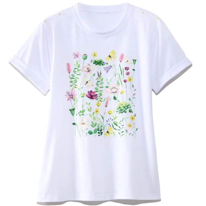 Women's Colorful Floral Short Sleeve Graphic T-Shirt - Image 3
