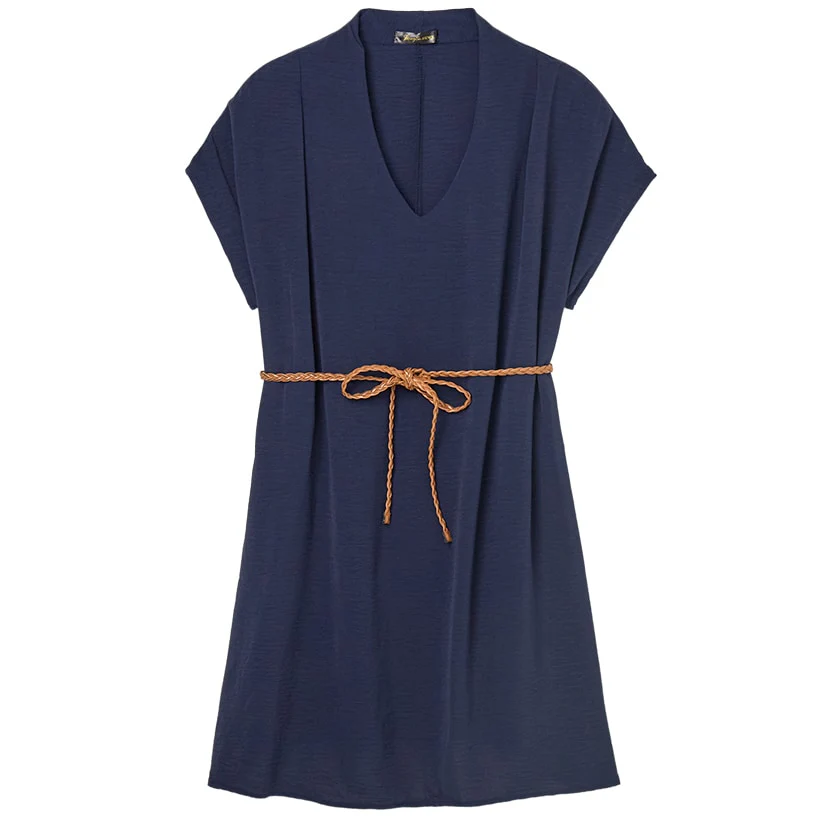 Women's Dolman V-Neck Dress with Braided Belt - Image 5