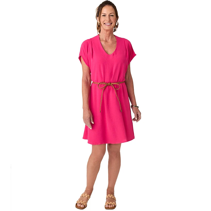 Women's Dolman V-Neck Dress with Braided Belt - Image 7