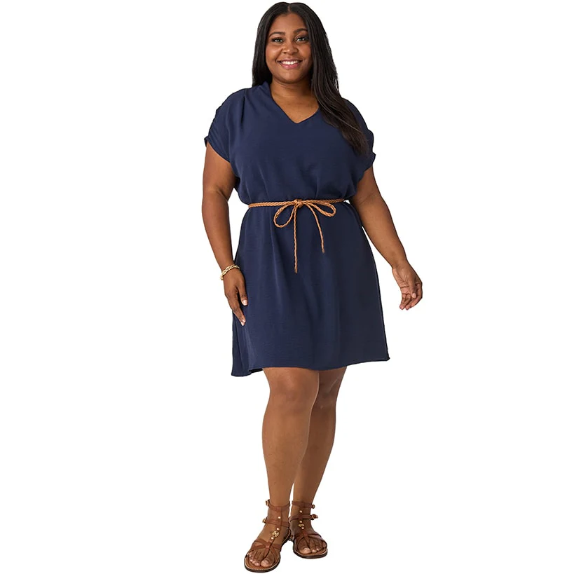 Women's Dolman V-Neck Dress with Braided Belt - Image 8