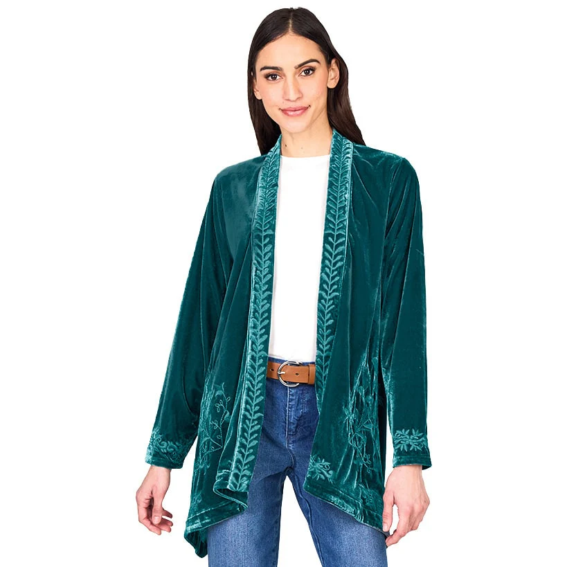 Women's Embroidered Velvet Open Front Cardigan - Image 13