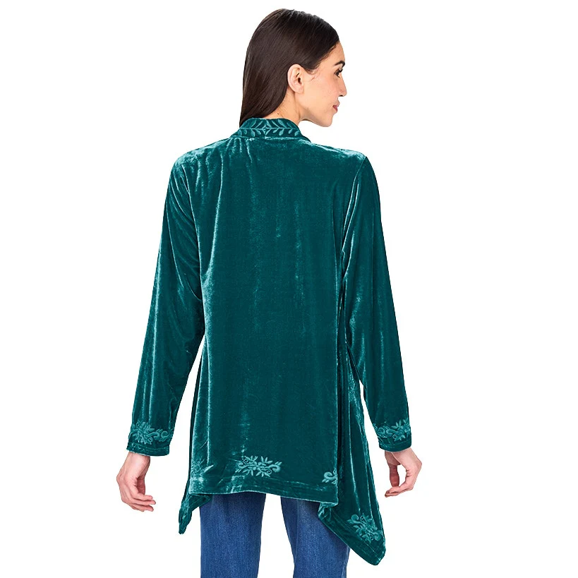 Women's Embroidered Velvet Open Front Cardigan - Image 15