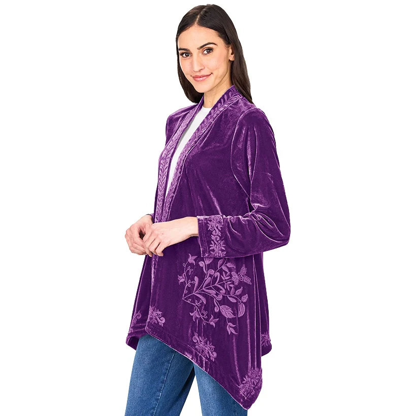 Women's Embroidered Velvet Open Front Cardigan - Image 20