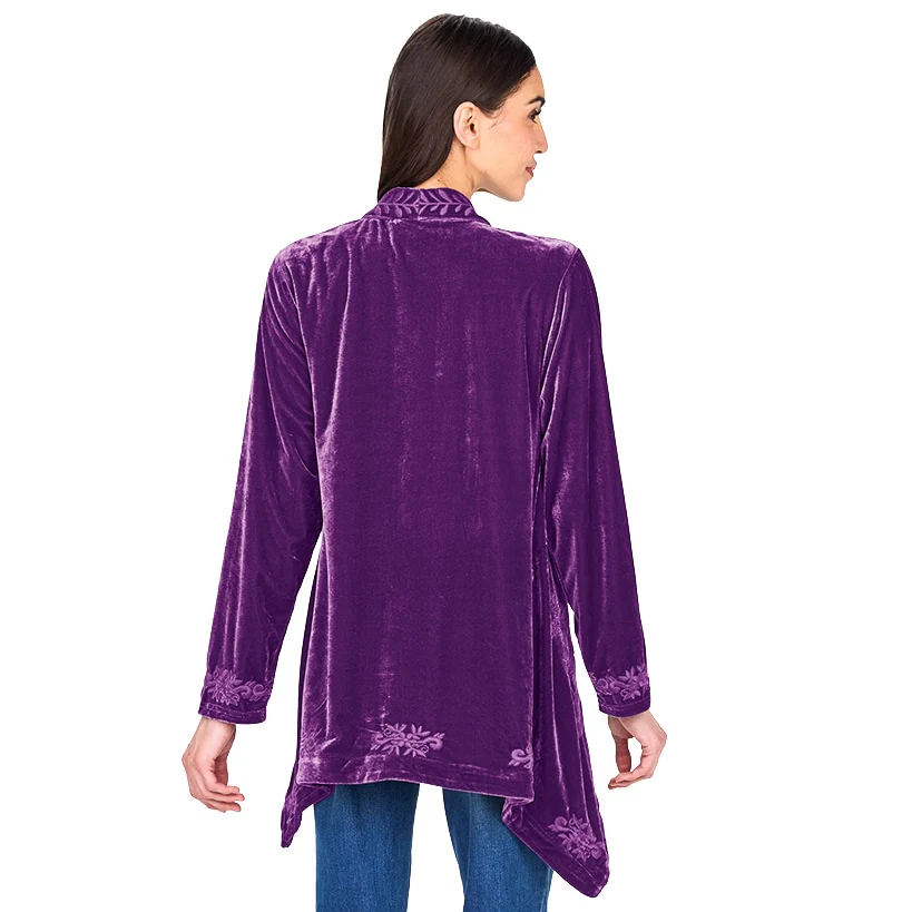 Women's Embroidered Velvet Open Front Cardigan - Image 21