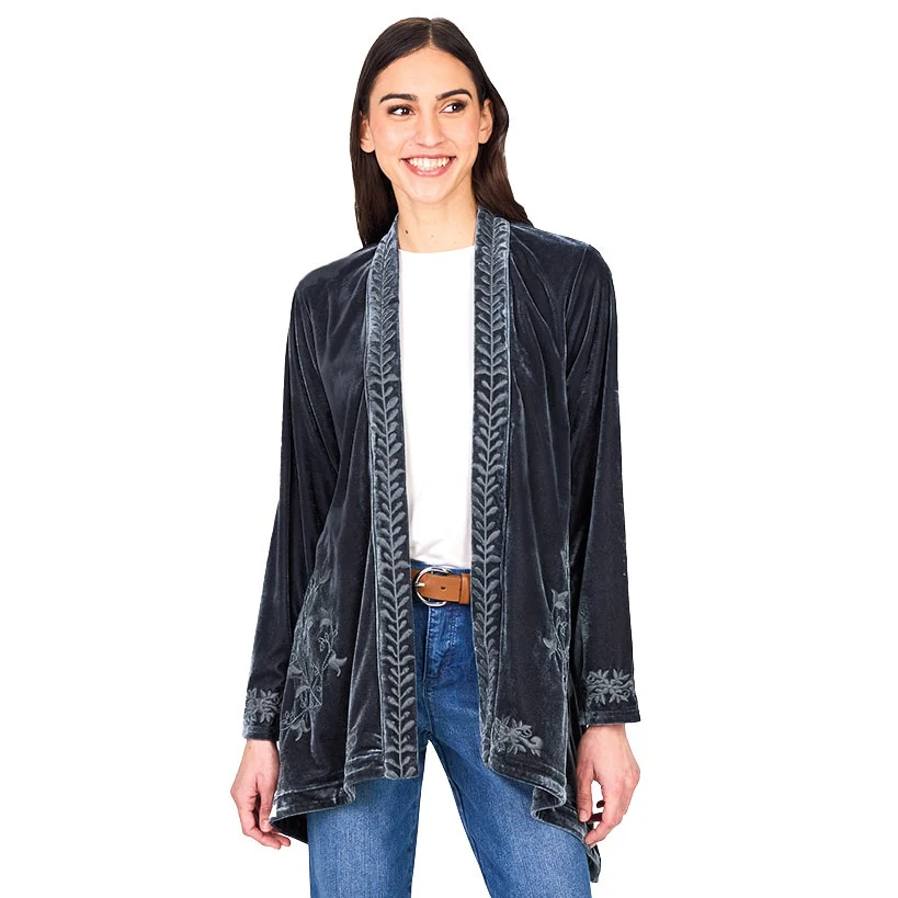 Women's Embroidered Velvet Open Front Cardigan - Image 29