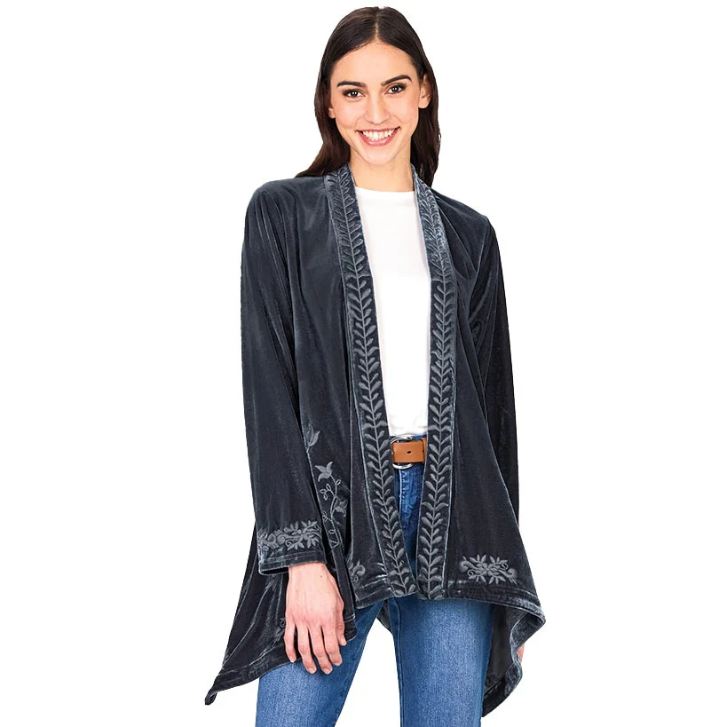 Women's Embroidered Velvet Open Front Cardigan - Image 30