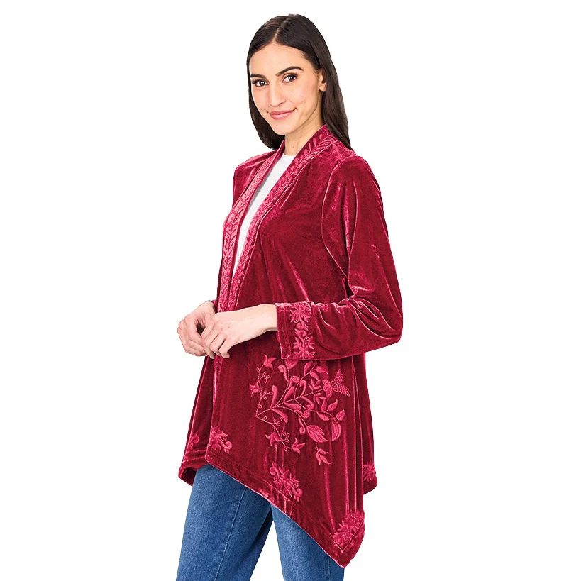 Women's Embroidered Velvet Open Front Cardigan - Image 4
