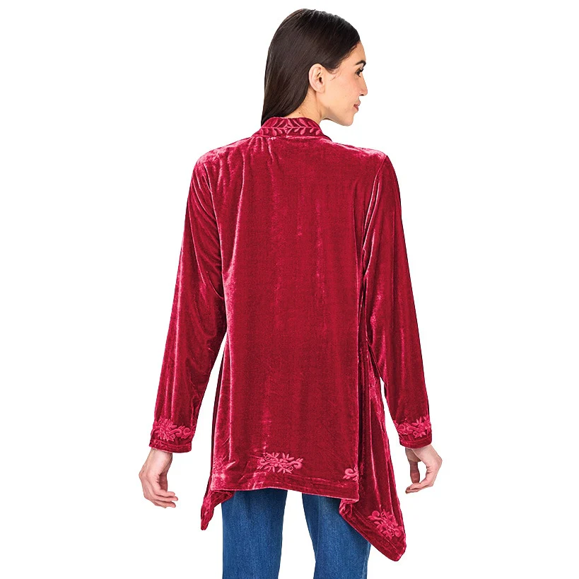 Women's Embroidered Velvet Open Front Cardigan - Image 5