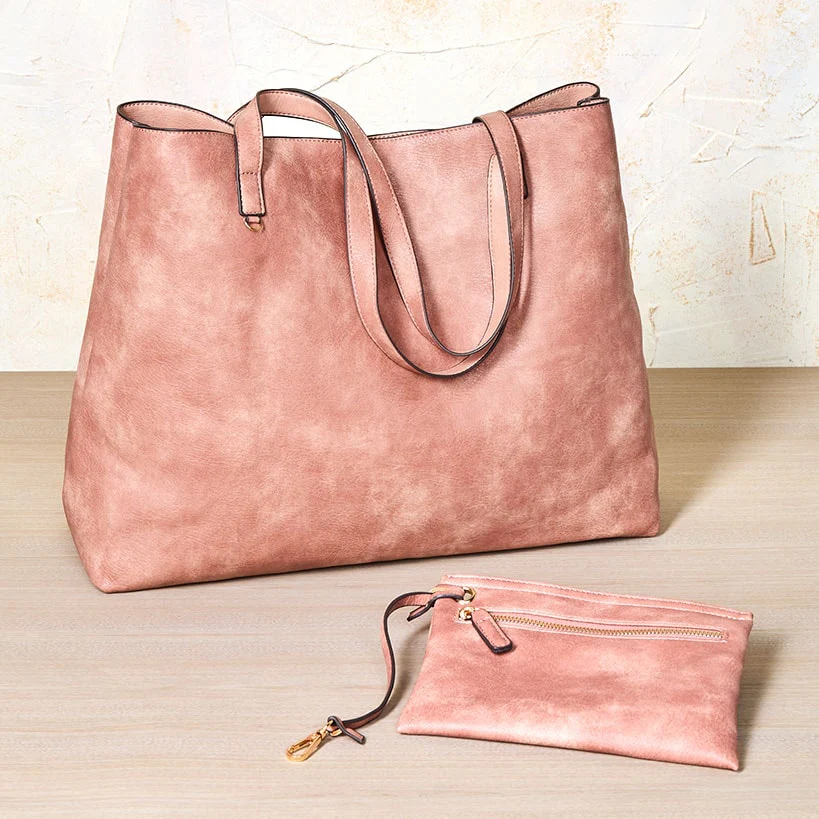 Women's Faux Leather Reversible Tote Bag with Matching Purse - Image 3