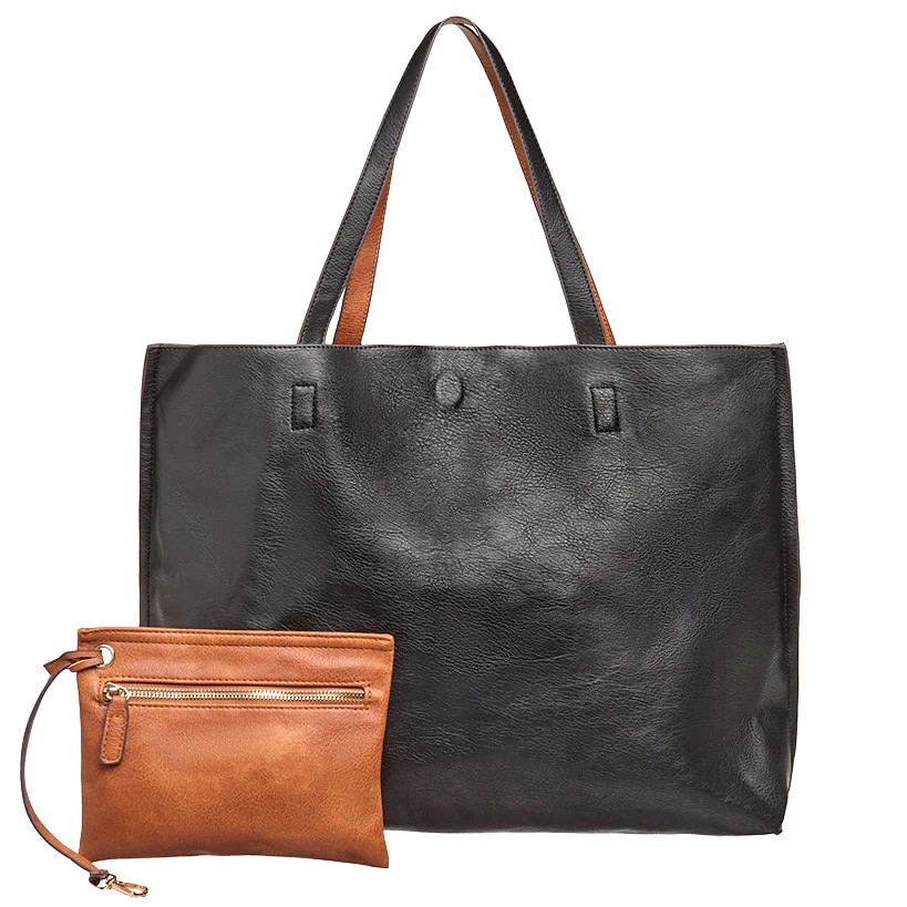 Women's Faux Leather Reversible Tote Bag with Matching Purse - Image 4