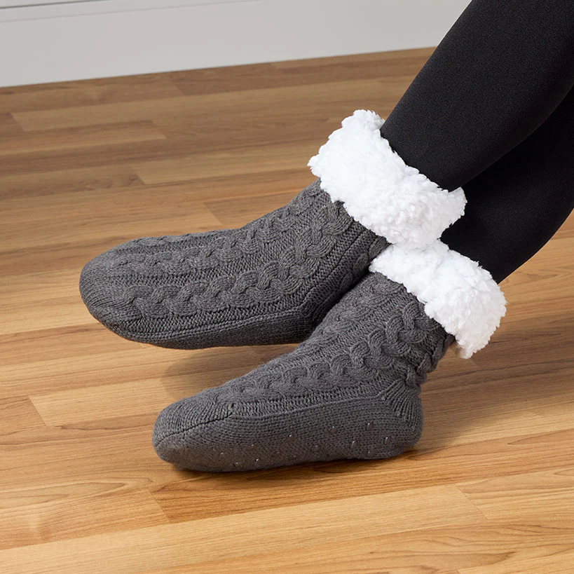 Women's Fleece-Lined Knitted Slipper Socks with Grippers - Image 3