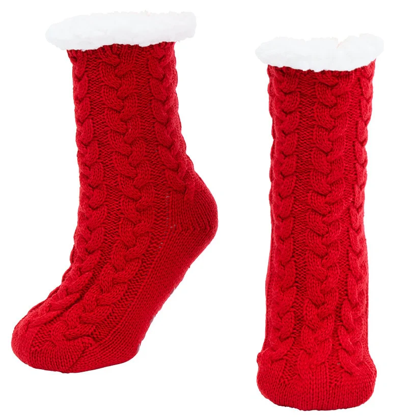 Women's Fleece-Lined Knitted Slipper Socks with Grippers - Image 4