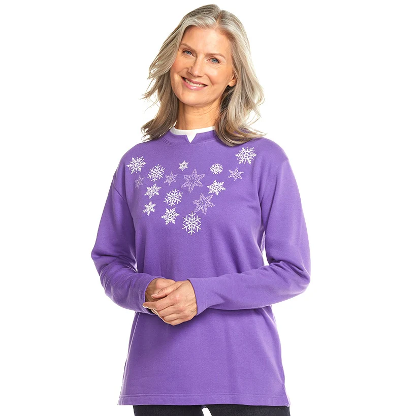 Women's Holiday Sweatshirt with Embroidered Snowflakes - Image 4