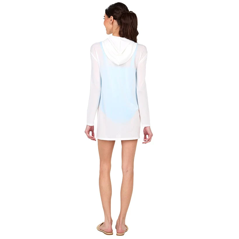 Women's Hooded Long Sleeve Beach Cover Up with Zip Front - Image 2