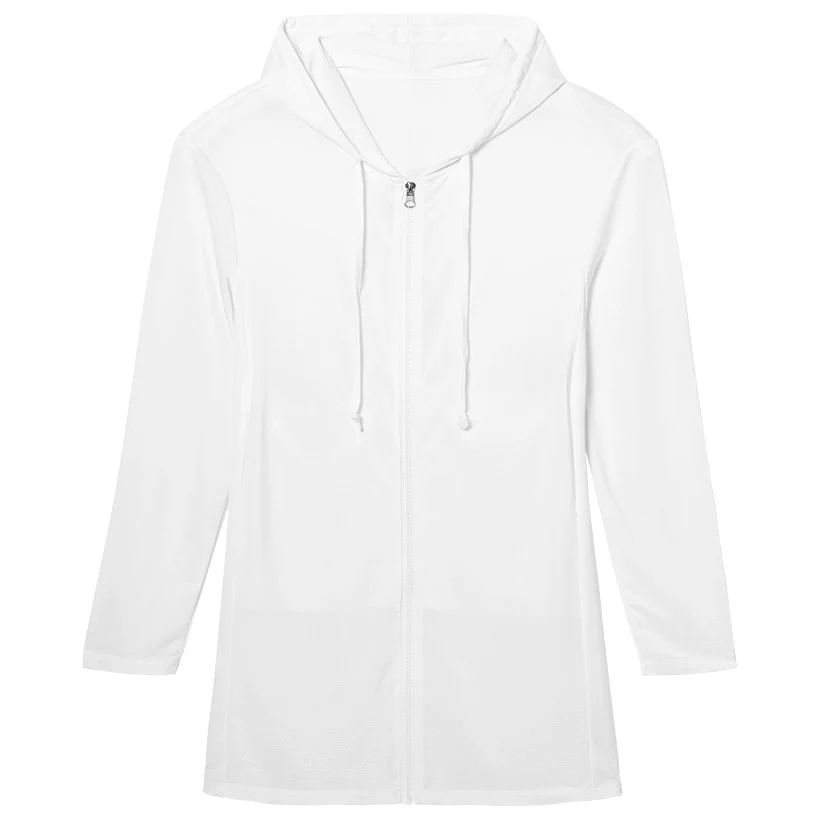 Women's Hooded Long Sleeve Beach Cover Up with Zip Front - Image 3
