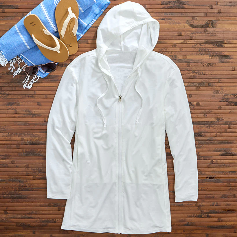 Women's Hooded Long Sleeve Beach Cover Up with Zip Front - Image 5