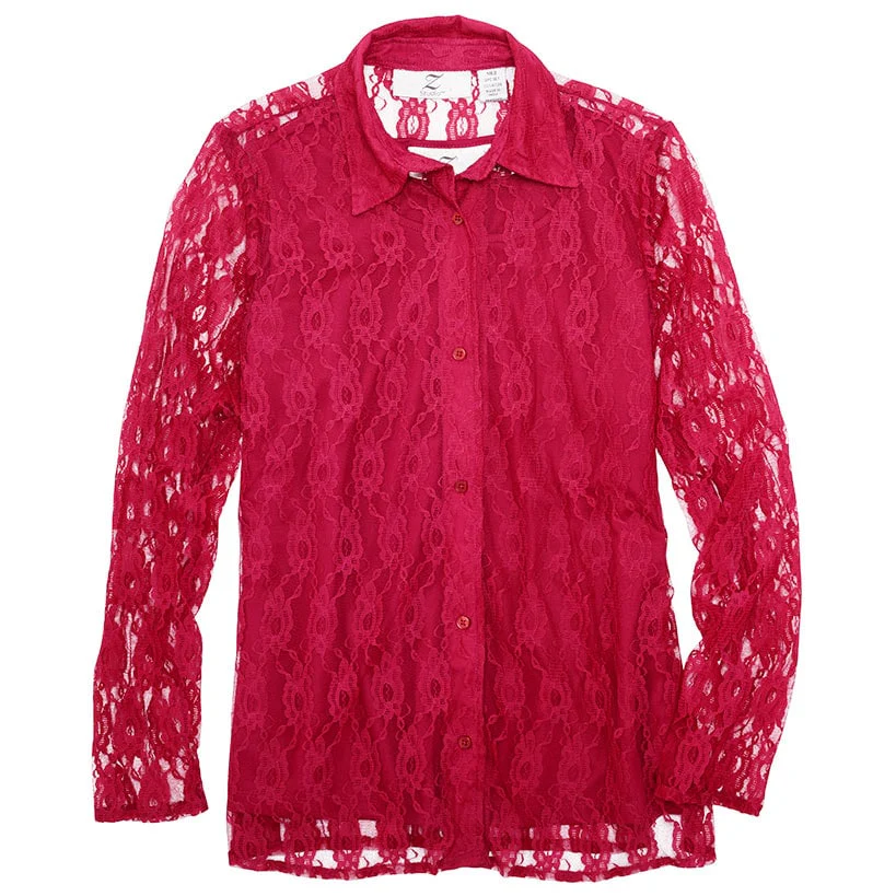 Women's Lace Long Sleeve Button Up Blouse - Image 3