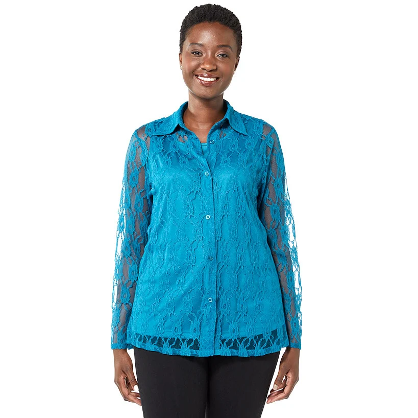 Women's Lace Long Sleeve Button Up Blouse - Image 4