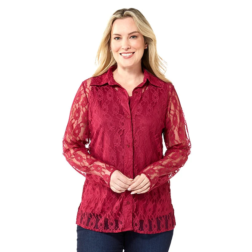 Women's Lace Long Sleeve Button Up Blouse - Image 5