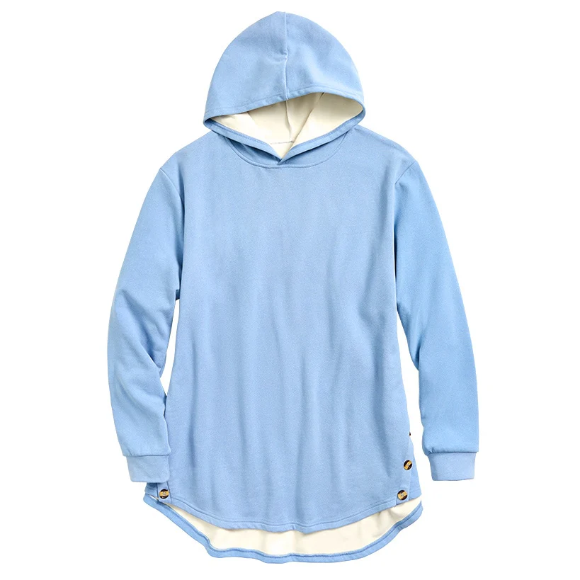 Women's Long-Sleeve Hooded Pullover with Decorative Buttons - Image 3