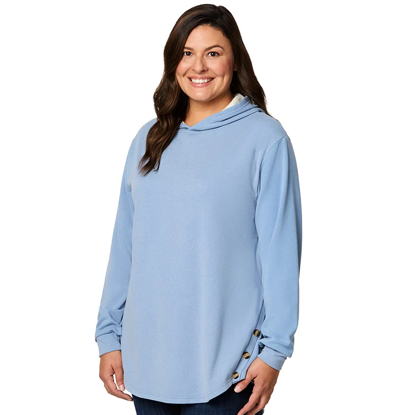 Women's Long-Sleeve Hooded Pullover with Decorative Buttons - Image 8