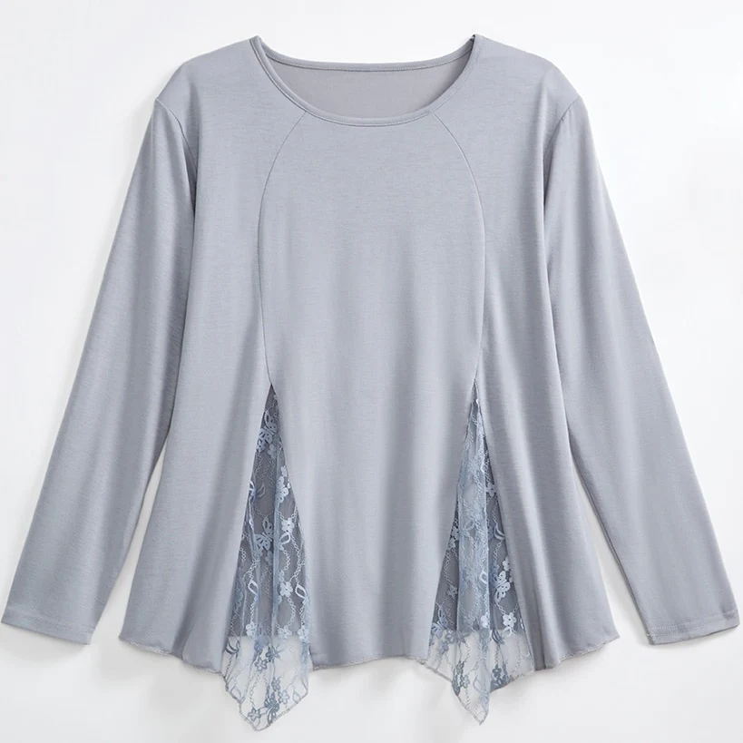 Women's Long Sleeve Tunic Top with Lace Inset - Image 2