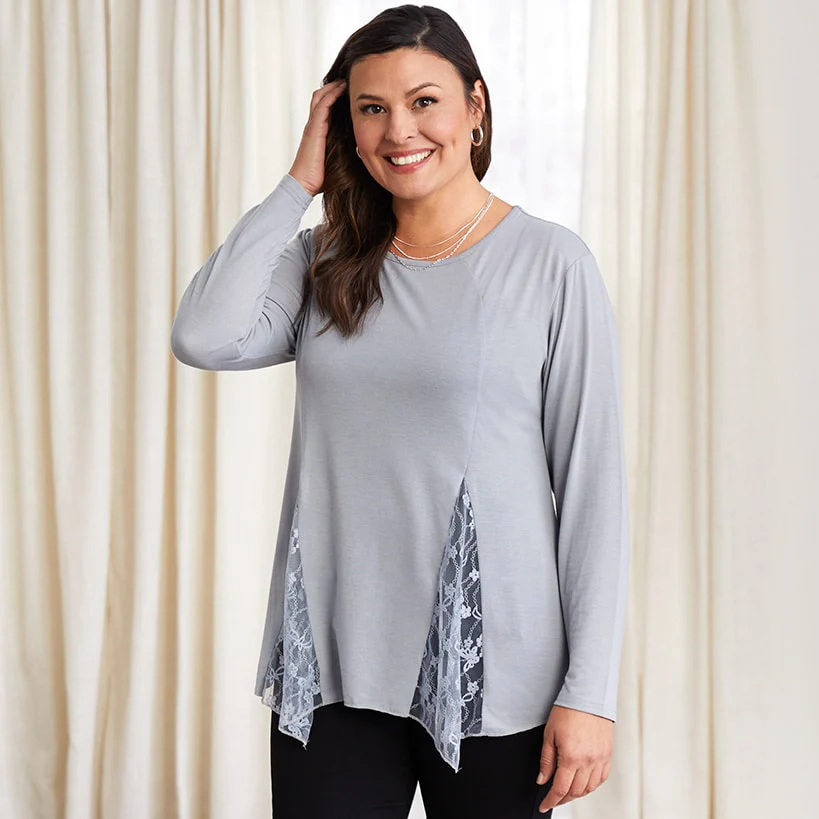 Women's Long Sleeve Tunic Top with Lace Inset - Image 3