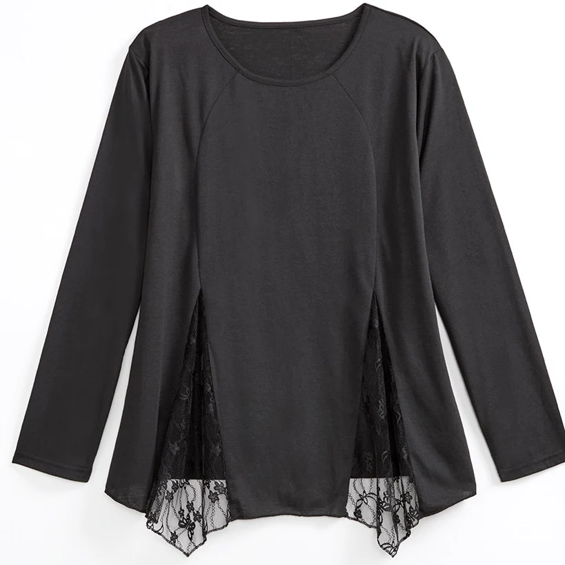 Women's Long Sleeve Tunic Top with Lace Inset - Image 4