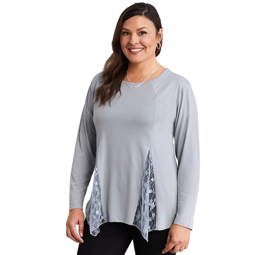 Women's Long Sleeve Tunic Top with Lace Inset - Image 6