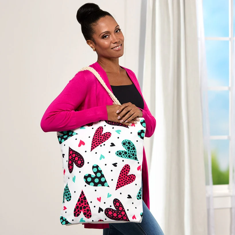 Women's Love Heart Tote Bag with Rope Handle - Image 3