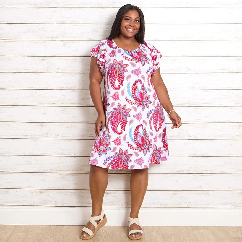 Women's Plus Size Knee-Length Dress with Ruffle Short Sleeve - Image 5