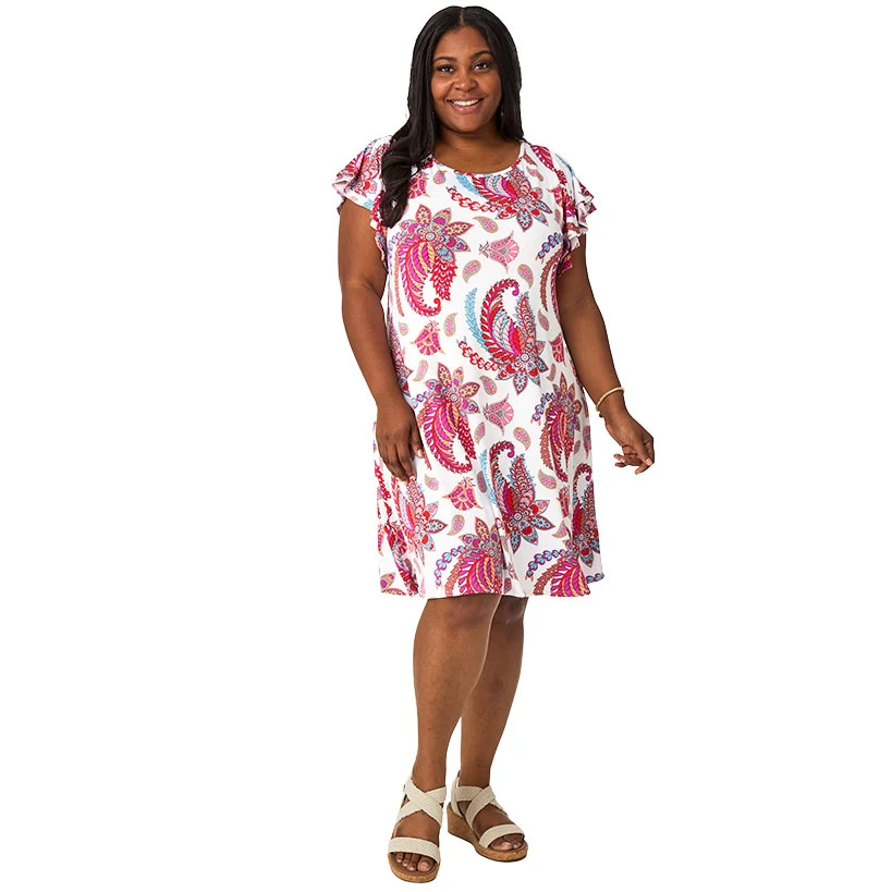 Women's Plus Size Knee-Length Dress with Ruffle Short Sleeve - Image 7