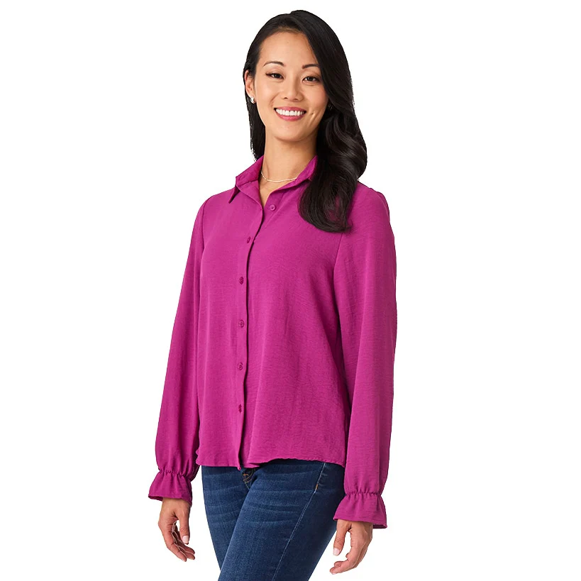 Women's Ruffle Long Sleeve Button Down Shirt - Image 6