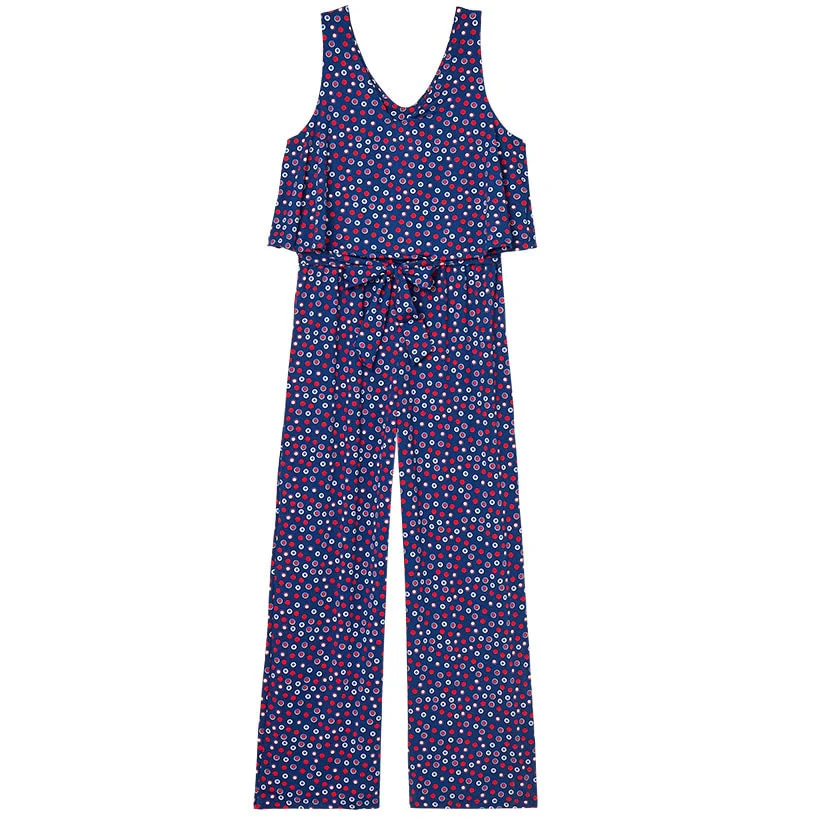 Women's V-Neck Wide Leg Jumpsuit - Red, White, and Blue - Image 2