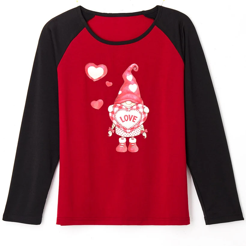 Women's Valentine's Day Jersey Gnome Red Black - Image 2