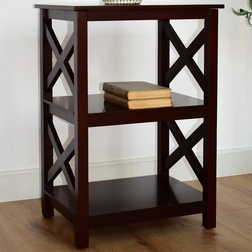 Wood Accent Table with Open Sides in X Design - 2-Tier - Image 2