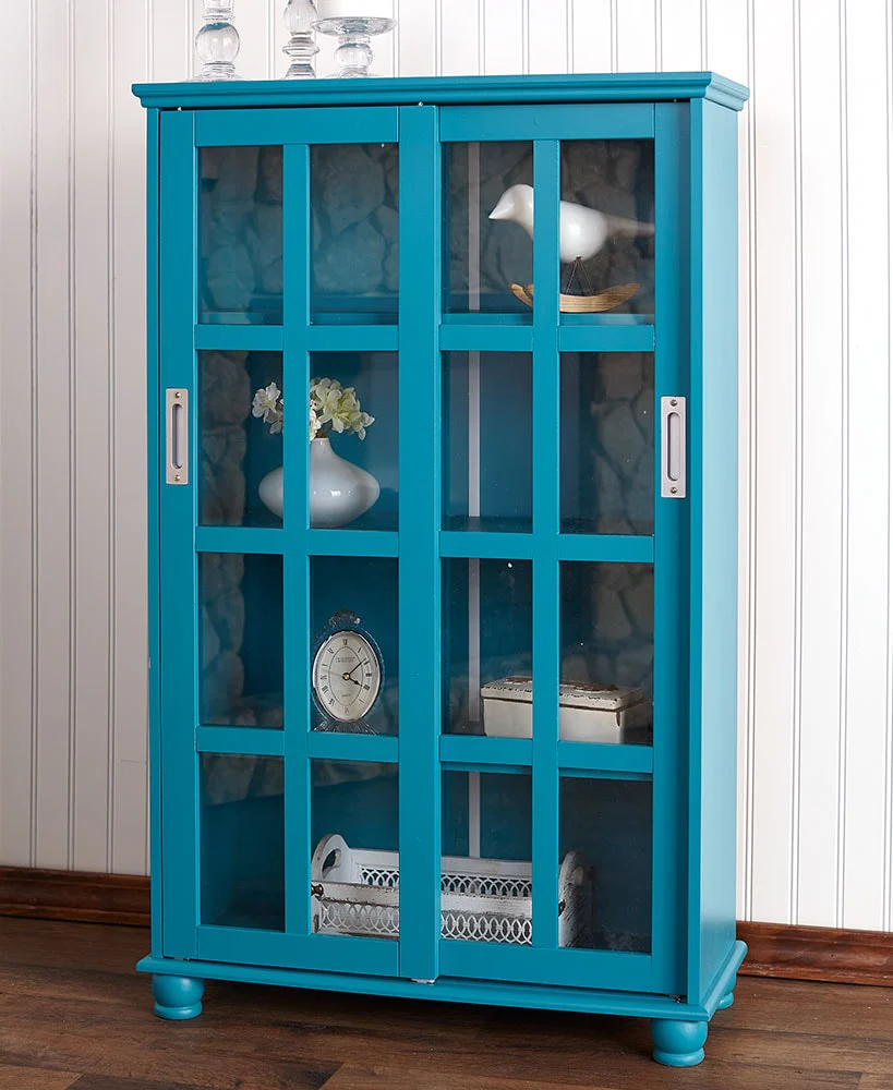Wood Storage Cabinet with Sliding Glass Doors - 4 Shelves - Image 2
