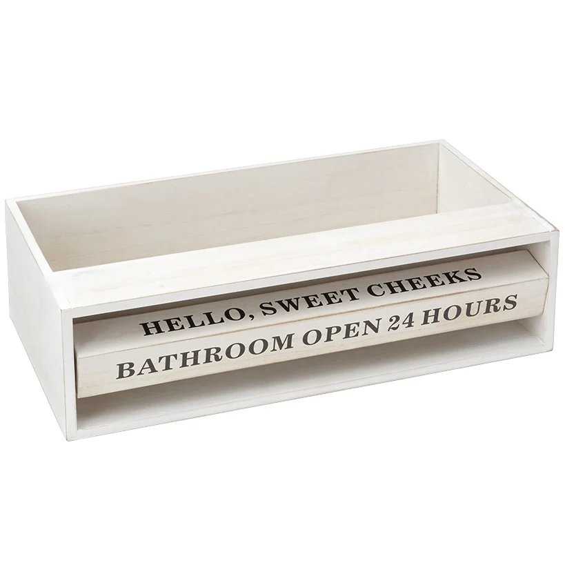 Wooden Bathroom Toilet Topper Storage Tray with Funny Rotating Phrases - Image 2