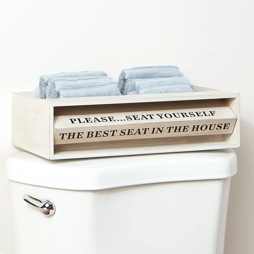 Wooden Bathroom Toilet Topper Storage Tray with Funny Rotating Phrases - Image 4