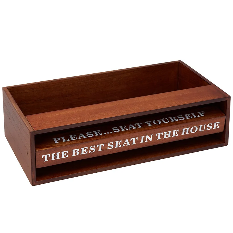 Wooden Bathroom Toilet Topper Storage Tray with Funny Rotating Phrases - Image 5