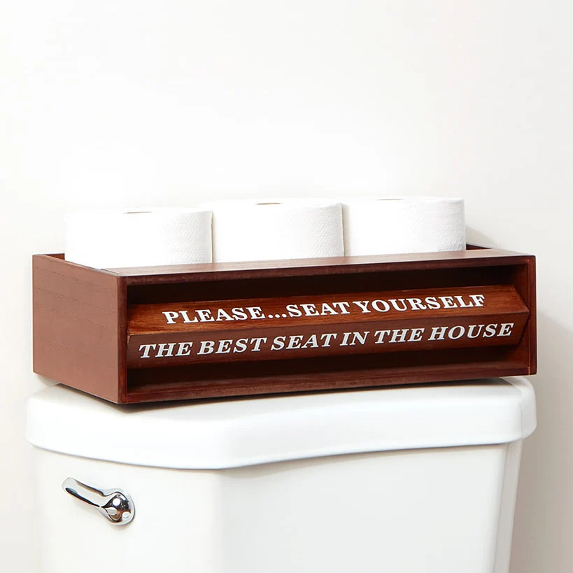 Wooden Bathroom Toilet Topper Storage Tray with Funny Rotating Phrases - Image 7