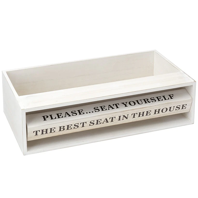Wooden Bathroom Toilet Topper Storage Tray with Funny Rotating Phrases - Image 8