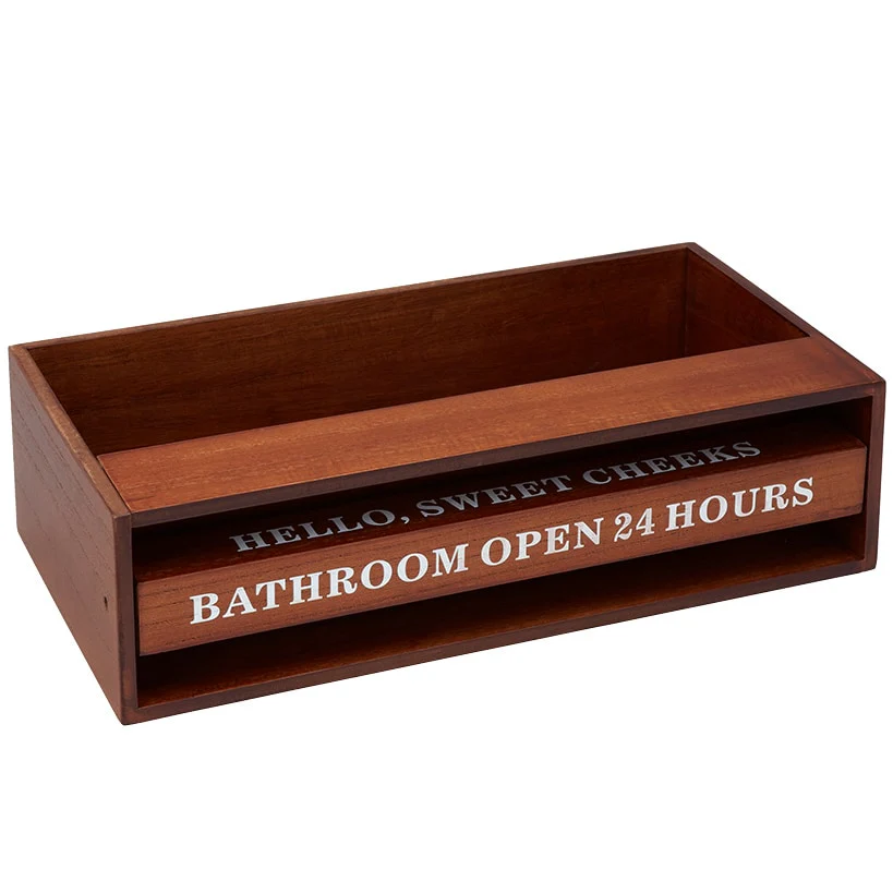 Wooden Bathroom Toilet Topper Storage Tray with Funny Rotating Phrases - Image 9