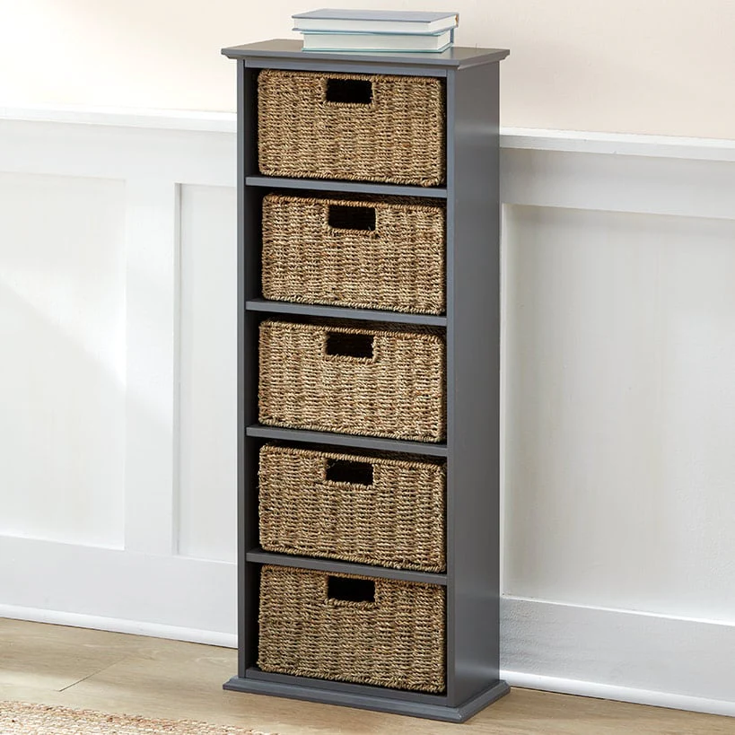 Wooden Shelving Unit with Seagrass Drawers - Image 4
