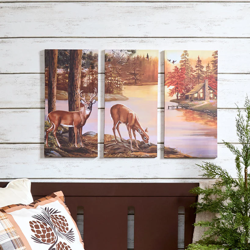 Woodland Animal Canvas Wall Art Trio - Bear or Deer - Image 4