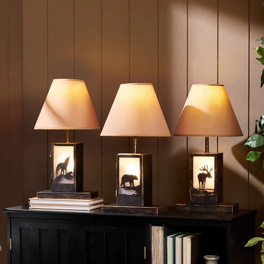 Woodland Animal Silhouette Tabletop Lamp - Bear, Moose, or Wolf