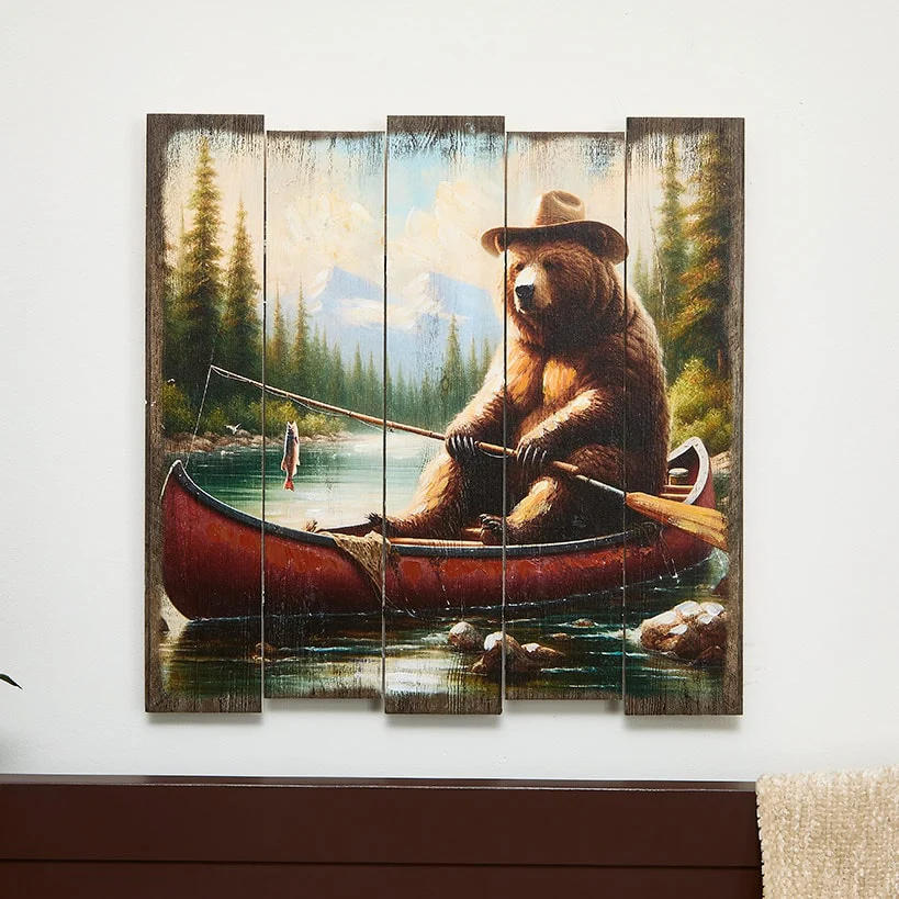 Woodland Bear Plank Wall Art – Rustic Decor for Nature Lovers - Image 3